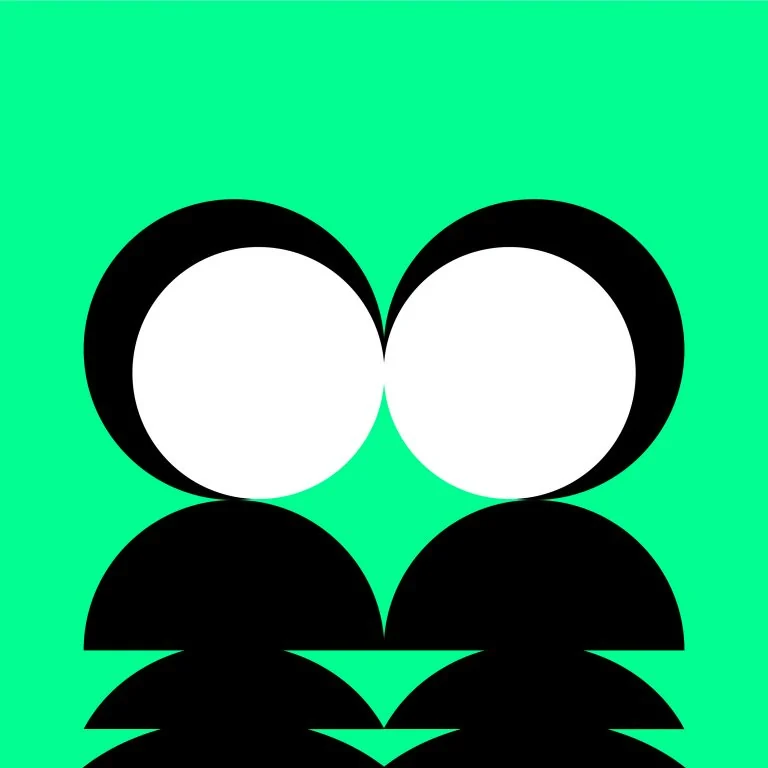 Abstract black and white shapes on bright green